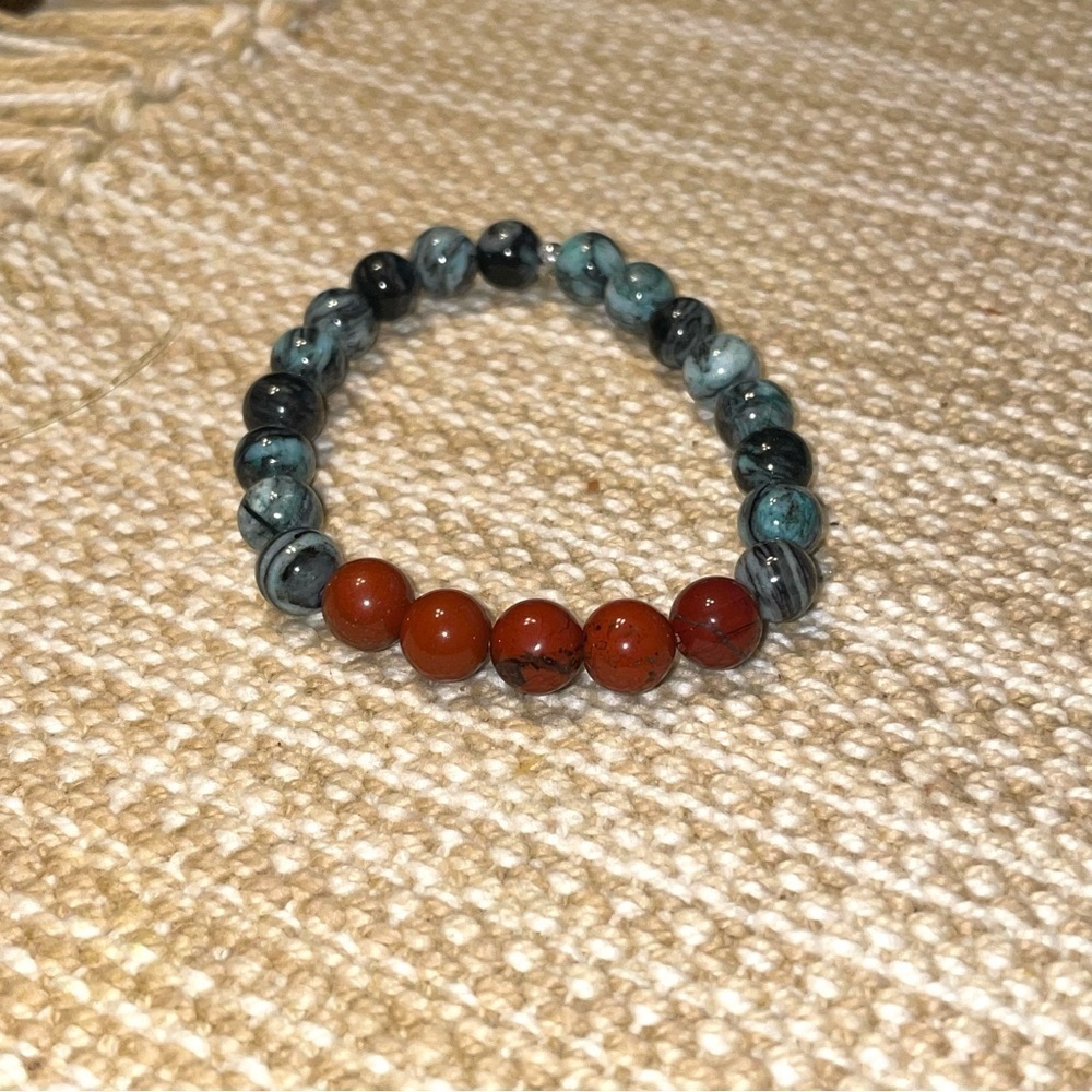 Red Jasper Zebra Jasper Handmade Healing Bracelets 7” Set of 3 Bracelets - Picture 4 of 7